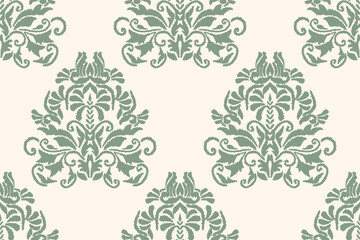 Ikat floral paisley embroidery on white background.Ikat ethnic oriental pattern traditional.Aztec style abstract vector illustration.design for texture,fabric,clothing,wrapping,decoration,sarong,scarf