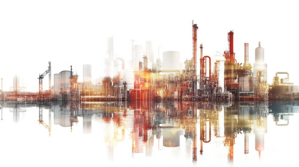Industrial skyline reflected in water, abstract artwork. ..