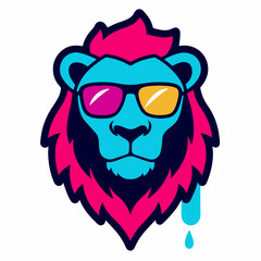 Lion head design vector art illustration. Lion head with sunglasses icon illustration.
