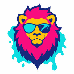Lion head design vector art illustration. Lion head with sunglasses icon illustration.
