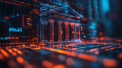 Futuristic bank account interface showing zero balance, bankruptcy