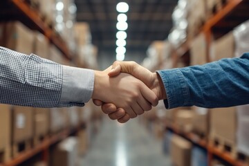Close-up of People Shaking Hands Inside Warehouse