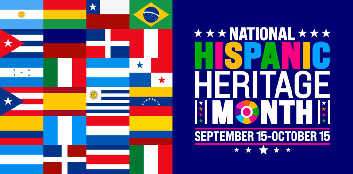 National Hispanic Heritage Month festival world flag background or banner template. use to banner, card, poster, placard, design template with unique shapes.