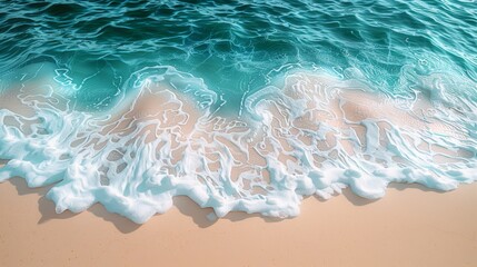 Fototapeta premium Gentle waves caress the sandy shore at midday under a clear sky