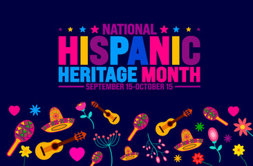 National Hispanic Heritage Month festival flower pattern background or banner template. Template for background, banner, card, poster, placard, design template with unique shapes with standard color.