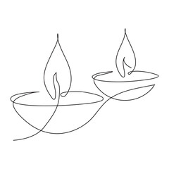 Continuous one line drawing diwali hands holding with lamp candle with vactor