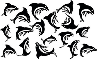 Fish collection silhouette vector trendy design