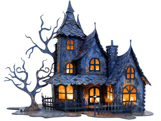 spooky dark halloween house isolated on white or transparent png