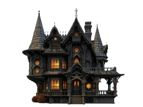 spooky dark halloween house isolated on white or transparent png
