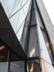 Contemporary triangle shape design modern Architecture building exterior with glass, concrete and steel element