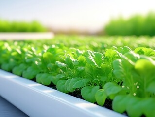 Fresh green lettuce thriving in a sunny hydroponic garden during spring