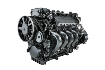 Modern high-tech and efficient car engine isolated on a white background
