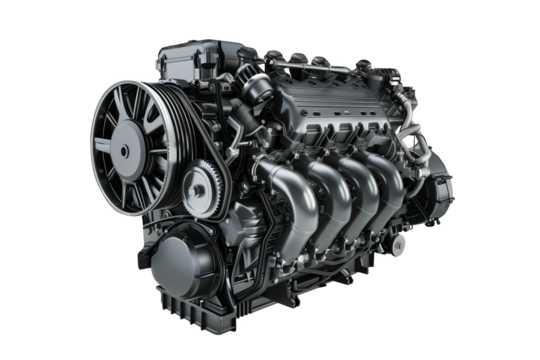 Modern high-tech and efficient car engine isolated on a white background