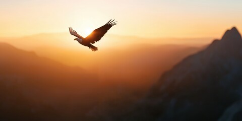 A close up of a majestic bald eagle soaring high in the sky 