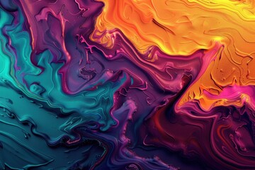 Obraz premium Abstract marbling oil acrylic paint background illustration art wallpaper - purple blue color with liquid fluid . Beautiful simple AI generated image