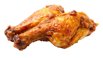 A perfectly fried chicken wing with a rich, golden-brown color and crispy skin.