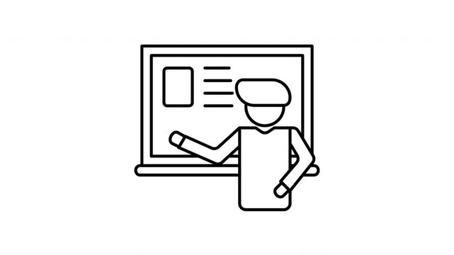 Animated teacher line icon on transparent background, school and education animation, 4k video motion graphic with alpha channel, use for web design, mobile apps, ui design