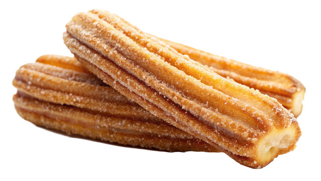A perfectly fried churro with a golden-brown, crispy exterior and a light dusting of cinnamon sugar.