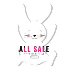 Easter Sale Poster Design with Paper Cut Bunny Illustration on Png Background.