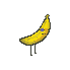 Banana pixel art character 8-bit. Isolated vector illustration
