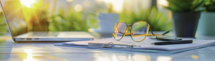 Desk with Glasses and Pen
