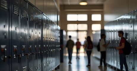 High School Hallways: Lockers, Busy Students, and Blurred Background Moments