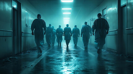 Emergency Response Team in Protective Gear: Frontline Workers Addressing a Biohazard Crisis in a Contaminated Environment