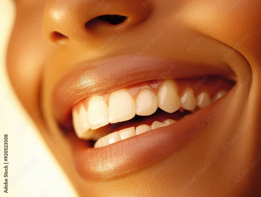 Wall mural bright smile highlighting joyful expression against a warm, soft background