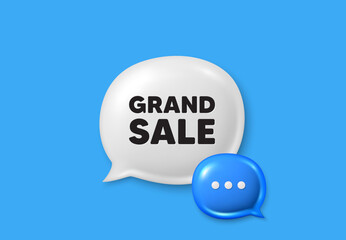 Grand sale tag. Text box speech bubble 3d icons. Special offer price sign. Advertising discounts symbol. Grand sale chat offer. Speech bubble banner. Text box balloon. Vector
