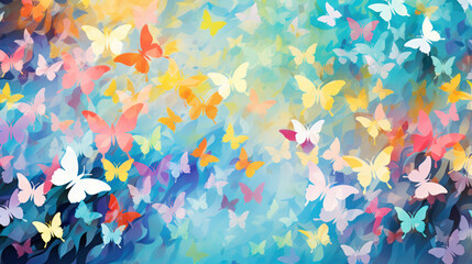 Fototapeta premium Vibrant and colorful background with butterflies. Colorful wallpaper. Dynamic effect.