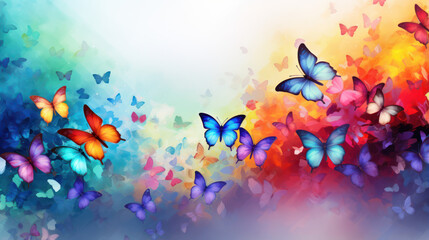 Vibrant and colorful background with butterflies. Colorful wallpaper. Dynamic effect.