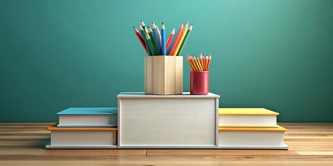 Back to school winner ranking podium with book and pencil , education, back to school, competition, success