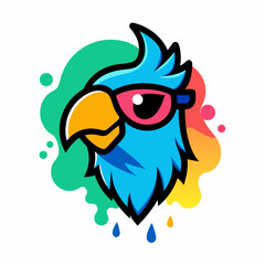 Parrot logo design vector art illustration. Parrot head with sunglasses icon illustration.
