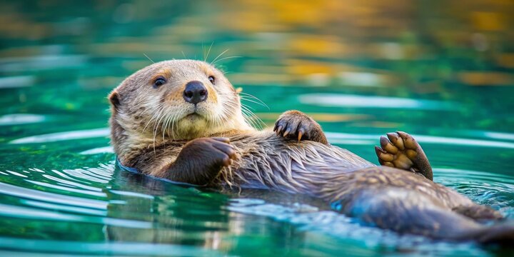 Adorable otter floating on its back in water, otter, cute, wildlife, animal, water, nature, river, playful, aquatic, mammal