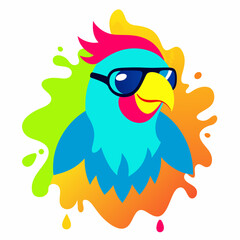 Parrot logo design vector art illustration. Parrot head with sunglasses icon illustration.
