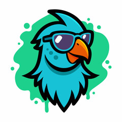 Parrot logo design vector art illustration. Parrot head with sunglasses icon illustration.
