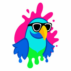 Parrot logo design vector art illustration. Parrot head with sunglasses icon illustration.
