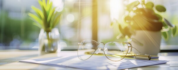 Glasses on a Table with Papers