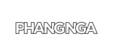 Phang Nga in the Thailand emblem. The design features a geometric style, vector illustration with bold typography in a modern font. The graphic slogan lettering.