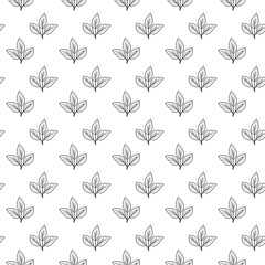 Hand drawn floral pattern vector design. Simple ornament with plant and leaf.