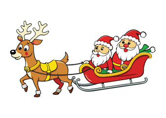 illustration of Santa clause riding his sleigh pulled by reindeers. Vector Christmas element white background 