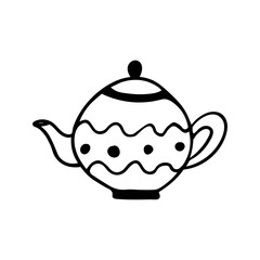 A cute hand-drawn teapot, a black and white teapot icon