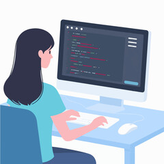 Coder female as professional programmer for web scripts tiny person concept Illustration 