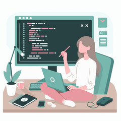 Coder female as professional programmer for web scripts tiny person concept Illustration 
