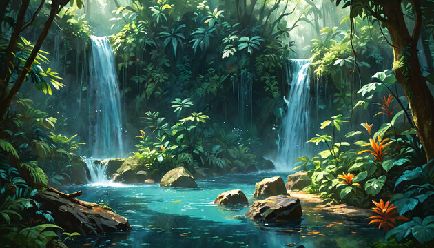 Cascade paisible dans la jungle verdoyante