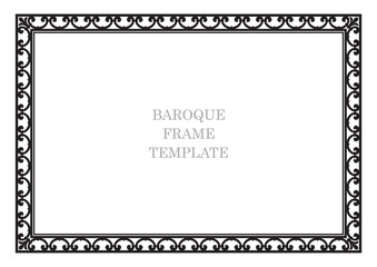 Vector baroque black rectangle border frame. Template. Isolated on white background.