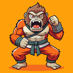 Obraz premium gorilla monkey cartoon karate character mascot in kimono