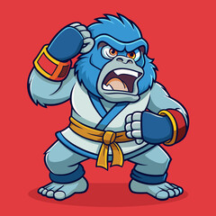 Obraz premium gorilla monkey cartoon karate character mascot in kimono