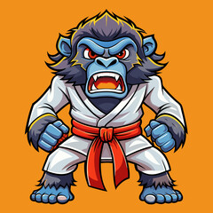 gorilla monkey cartoon karate character mascot in kimono