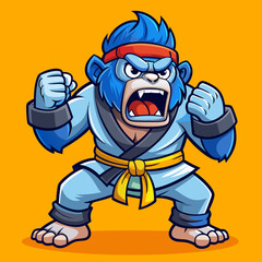 gorilla monkey cartoon karate character mascot in kimono